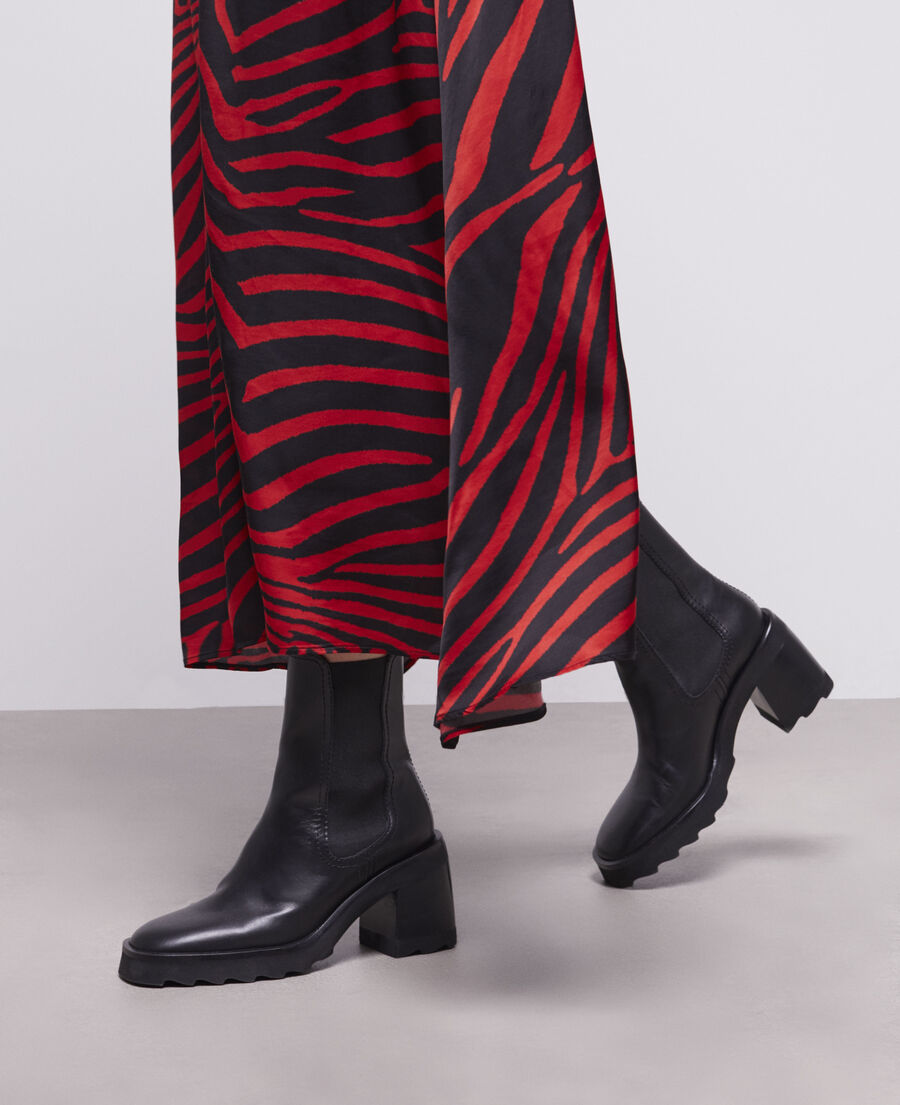 black leather heeled boots