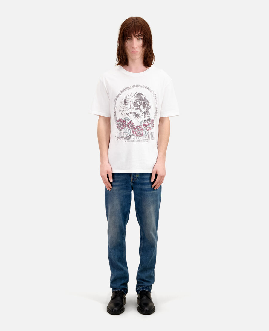 camiseta blanca serigrafía vintage skull para hombre