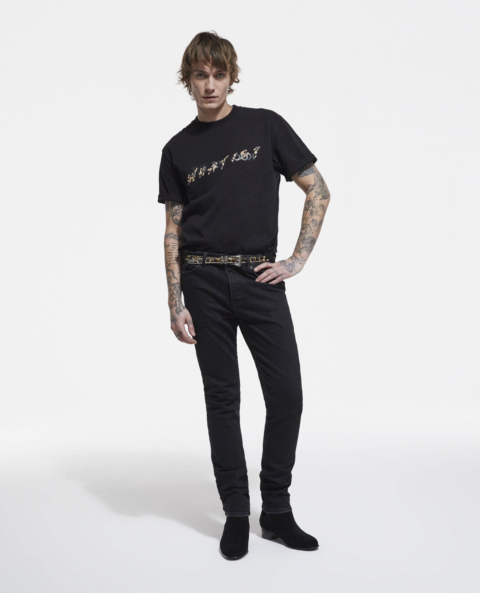 Black and leopard print what is T-shirt, BLACK, hi-res image number null