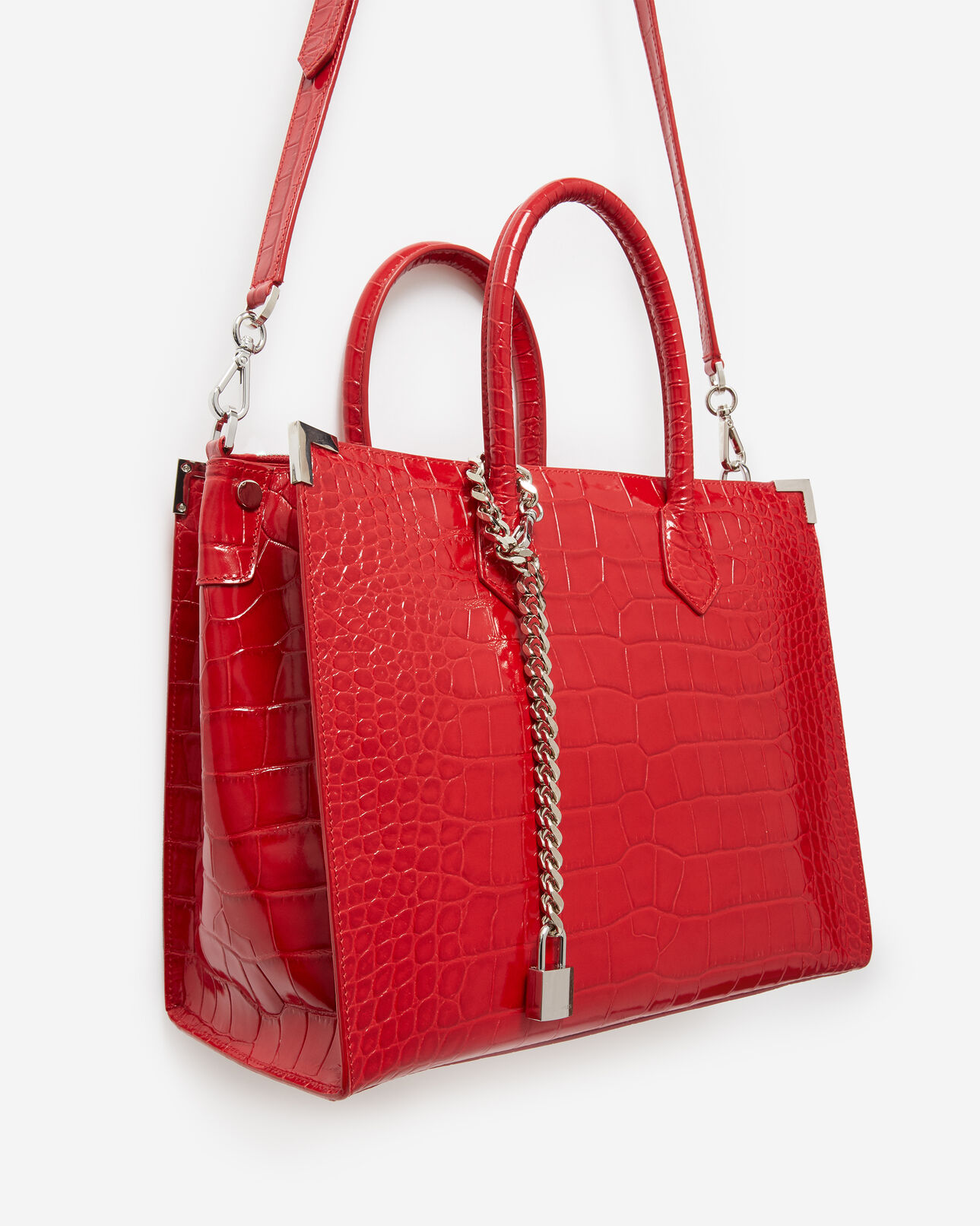 The Kooples WOMEN RED large red croco-print ming bag