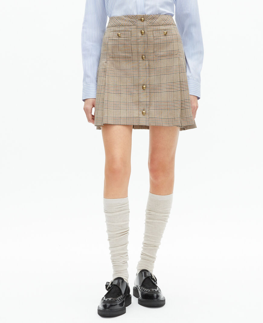 The Kooples WOMEN BEIGE-BROWN prince of wales short skirt beige