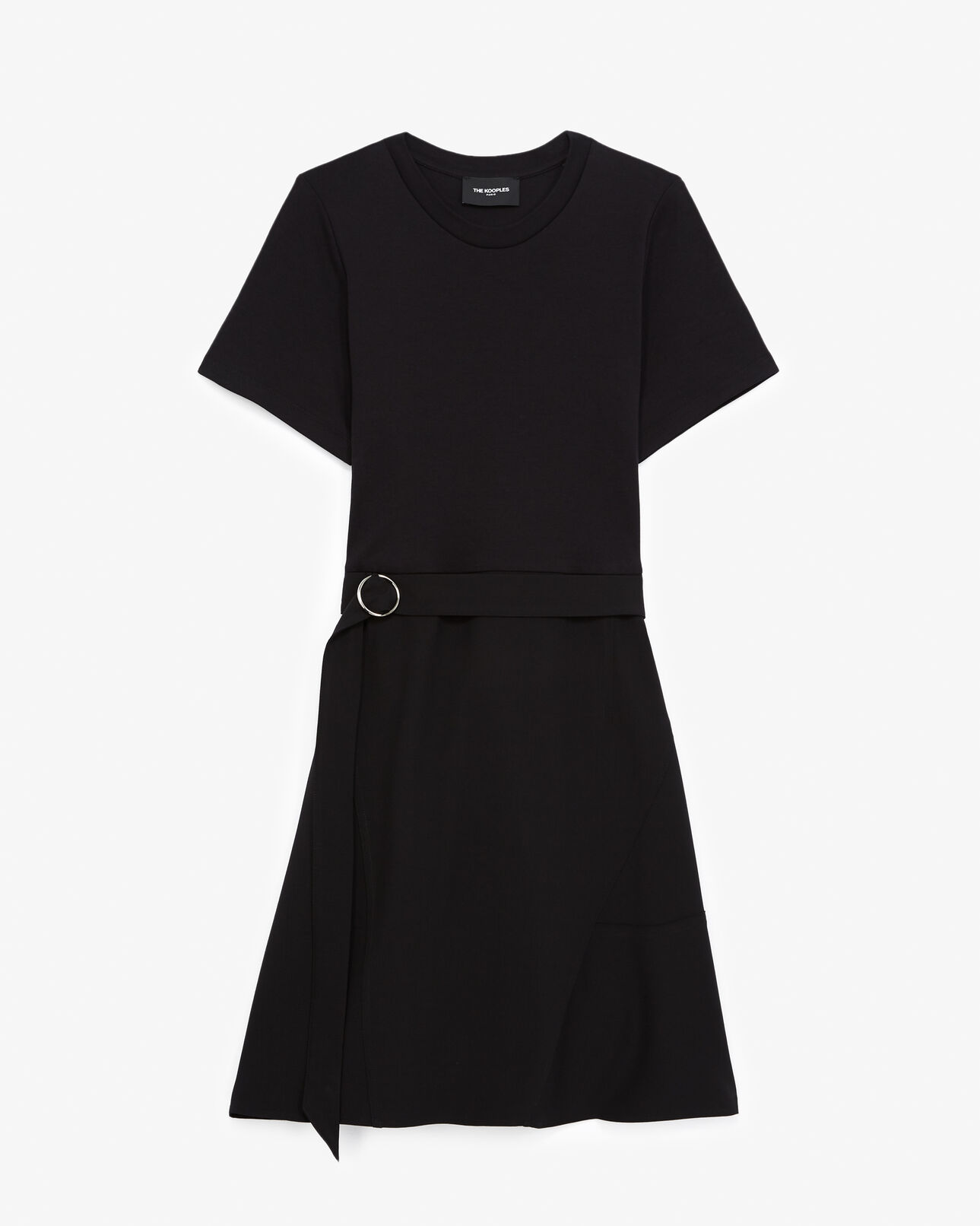 The Kooples DAMEN BLACK schwarzes kleid gürtel bi-material