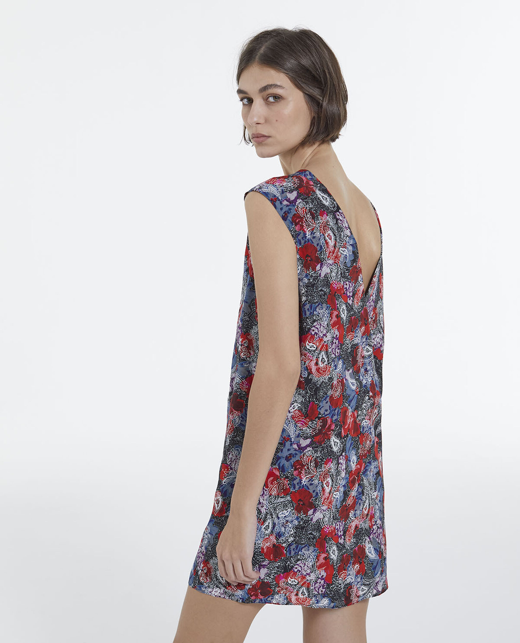 Silk floral print short dress, RED, hi-res image number null