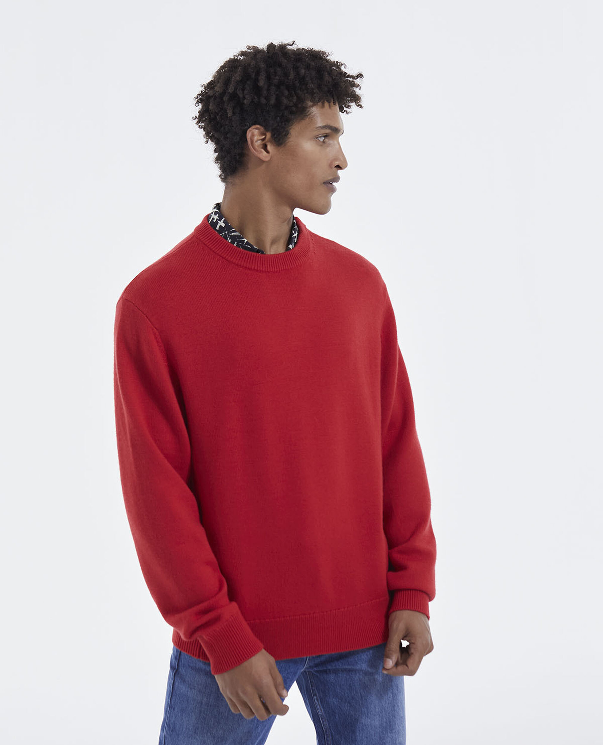 Classic fit red wool sweater with crew neck, RED, hi-res image number null