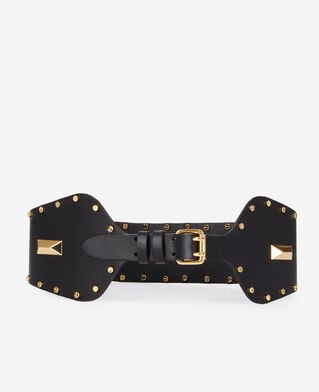 The Kooples WOMEN BLACK wide black leather belt with studs and metallic inserts