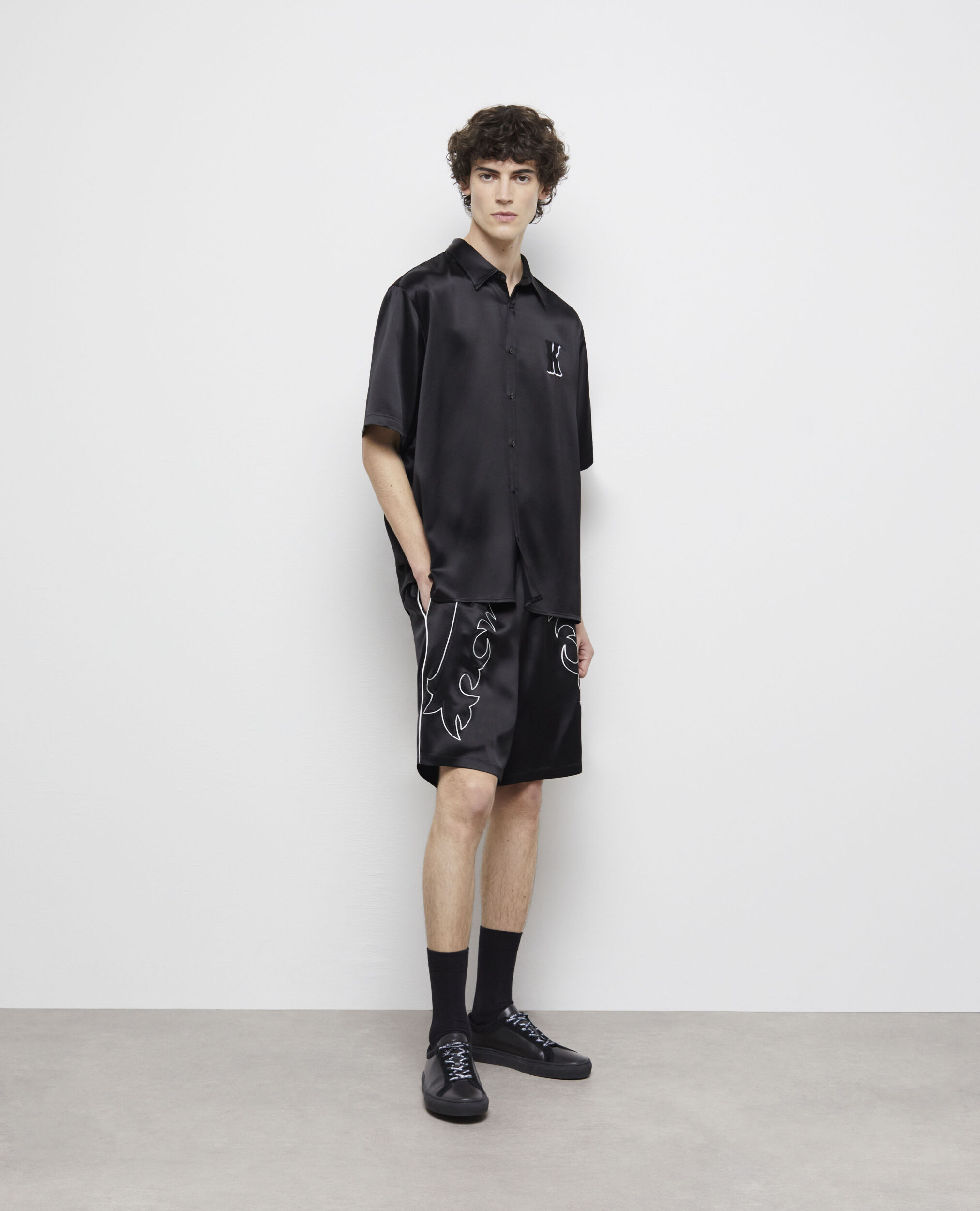 Pantalones cortos negros bordados Western, BLACK, hi-res image number null