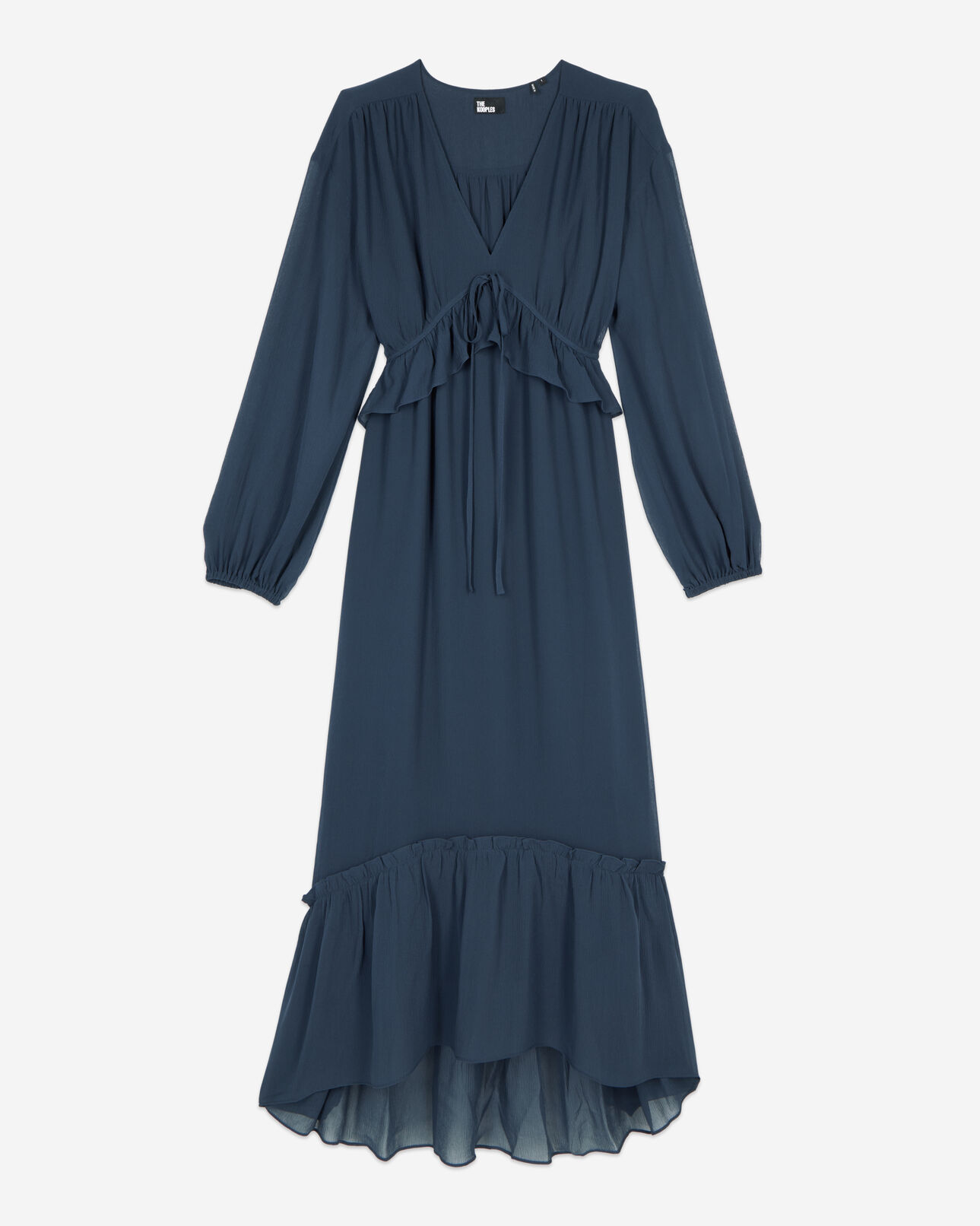 The Kooples WOMEN NAVY long navy blue silk dress