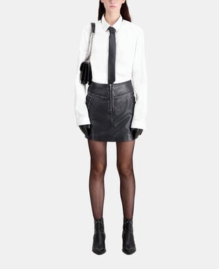 The Kooples WOMEN BLACK short black leather skirt with studs