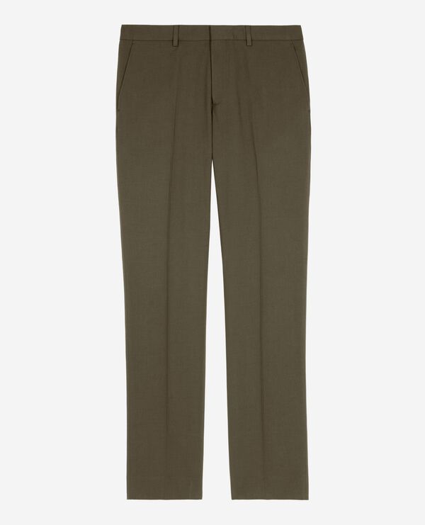 The Kooples HERREN KAKI gerade geschnittene anzughose aus khakifarbenem baumwoll-leinenstoff