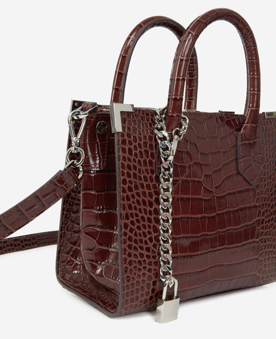 croco-print ming bag in brown leather