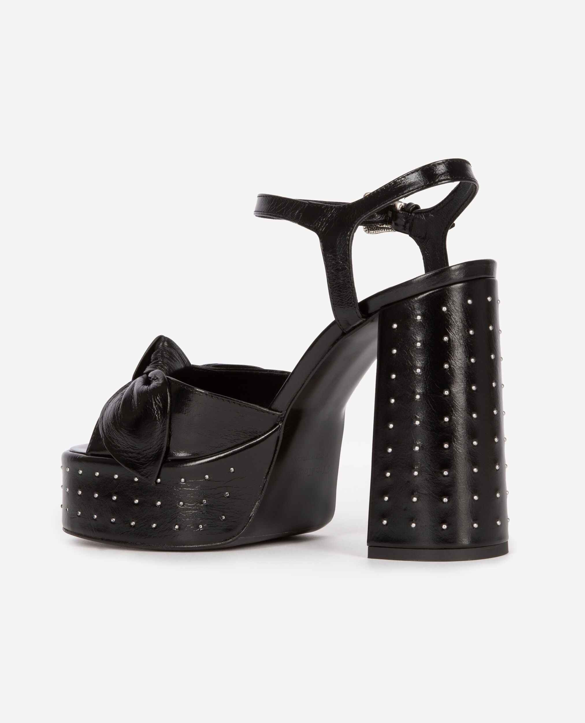Schwarze Sandalen aus Leder mit Absatz, BLACK, hi-res image number null