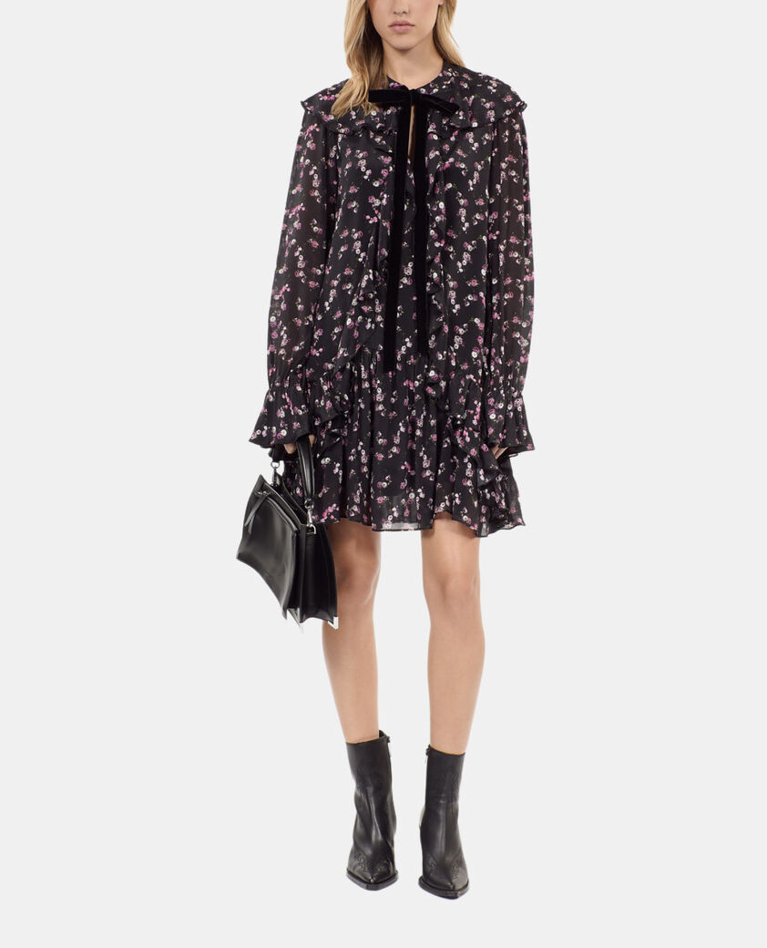 The Kooples FEMME BLACK robe courte à volants imprimé fleuri