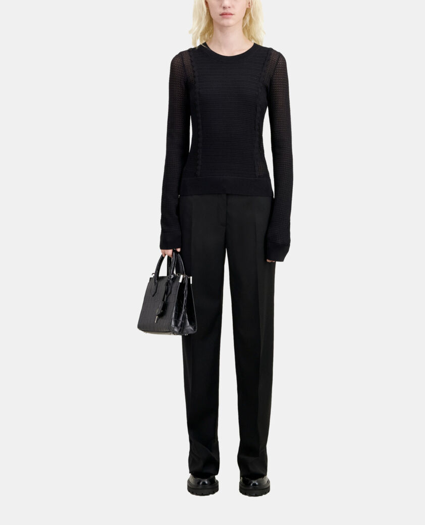 The Kooples FEMME BLACK pull noir en maille ajourée