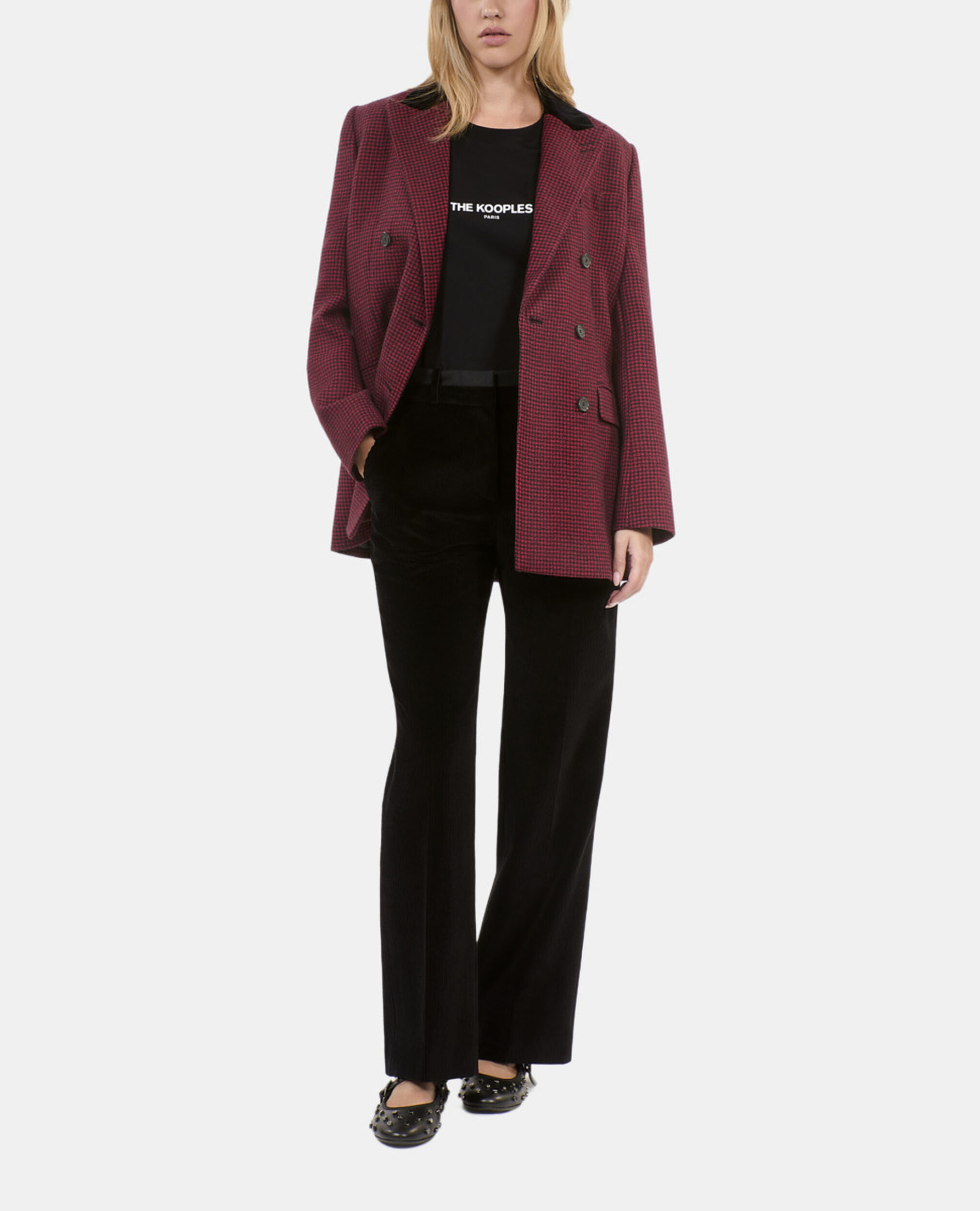 Black corduroy straight-leg tailored pants, BLACK, hi-res image number null