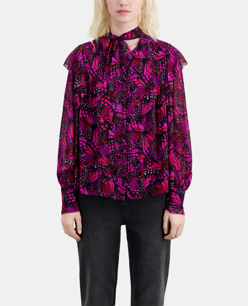 The Kooples MUJER PINK top estampado volantes