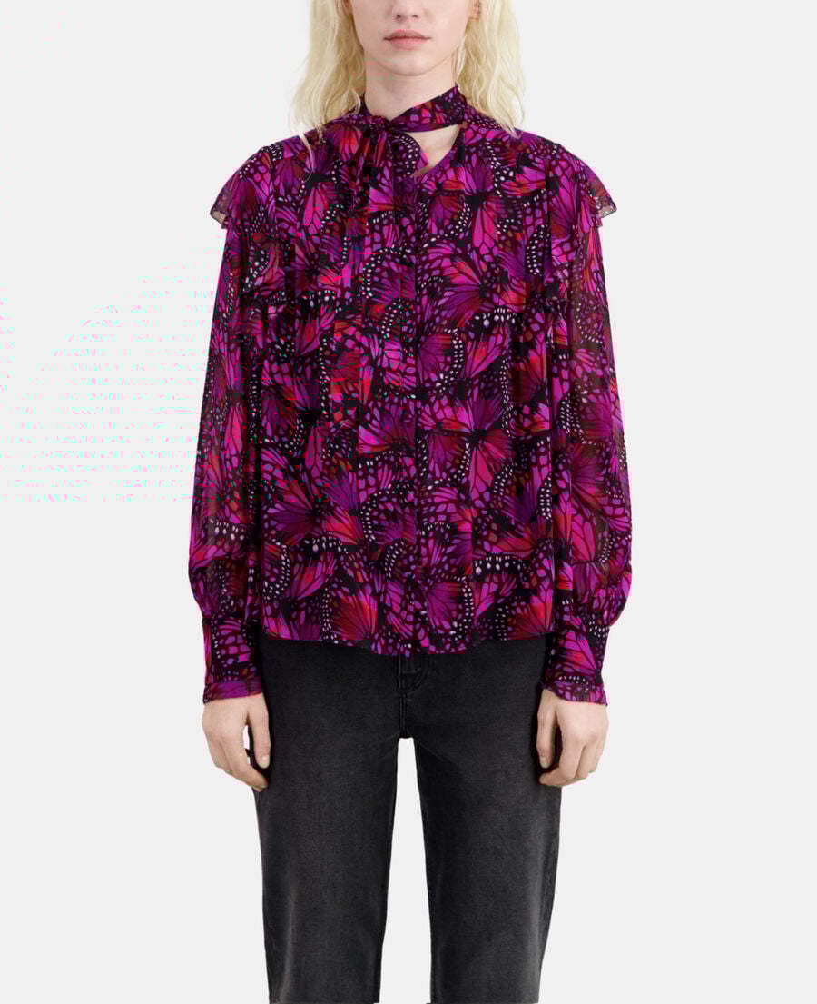 The Kooples FEMME PINK top imprim&eacute; avec volants