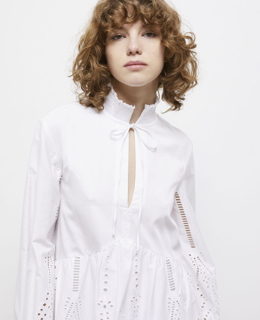 short white dress with broderie anglaise