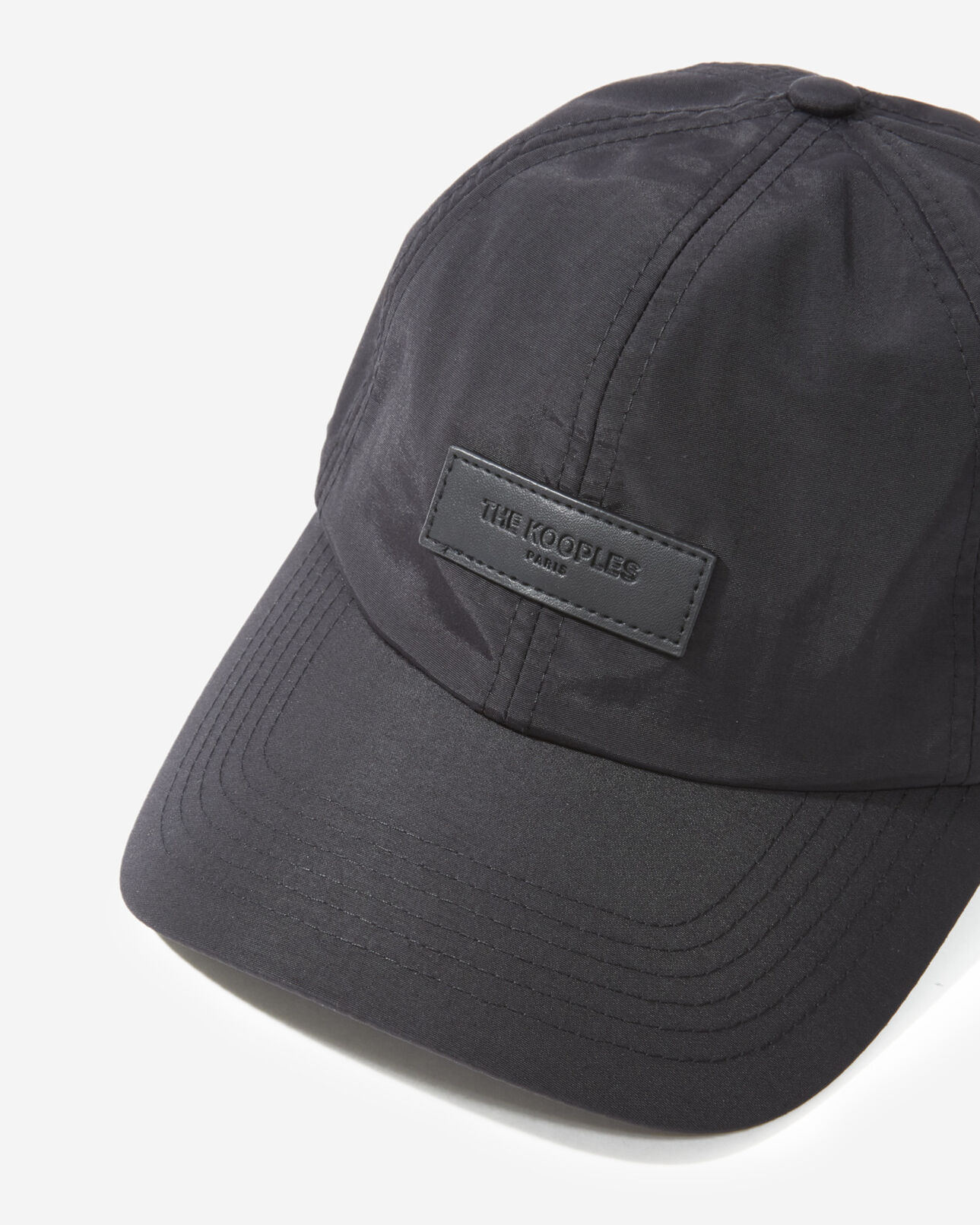 The Kooples MIXED BLACK black nylon cap with matching leather badge