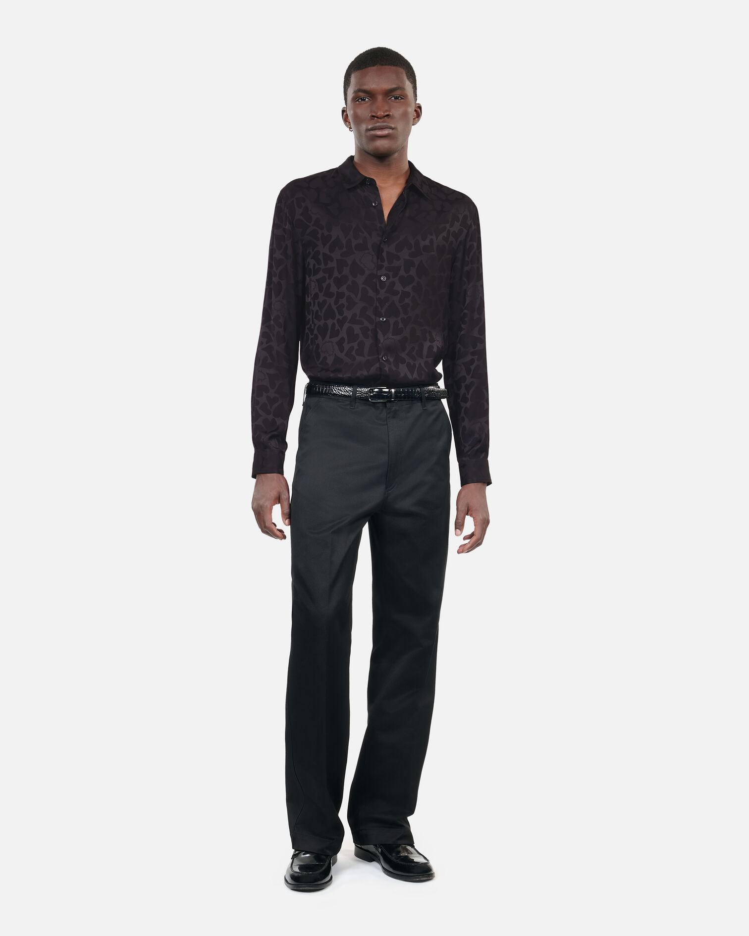 Chemise jacquard noire, BLACK, hi-res image number null