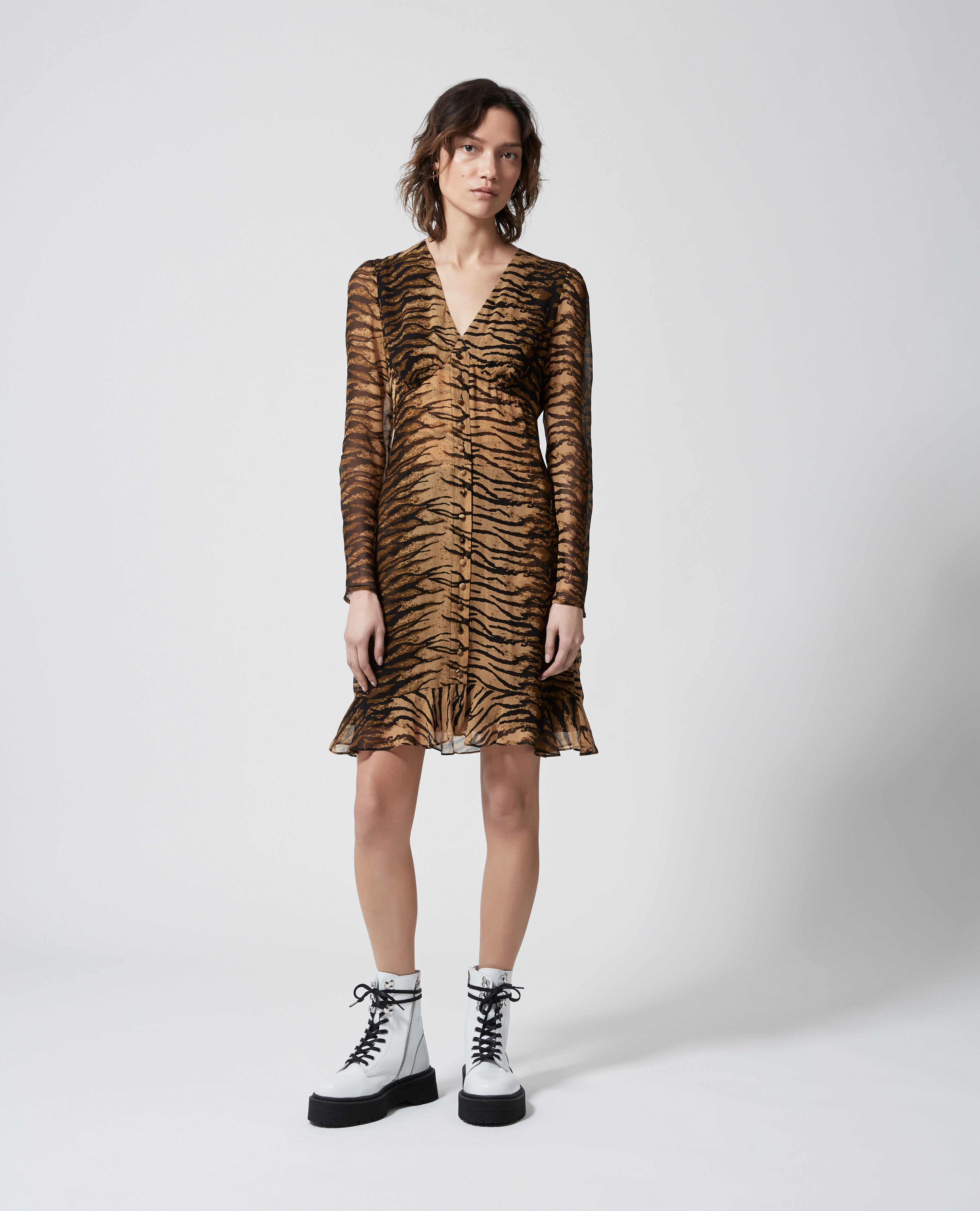 Buttoned short rock style dress w tiger print The Kooples