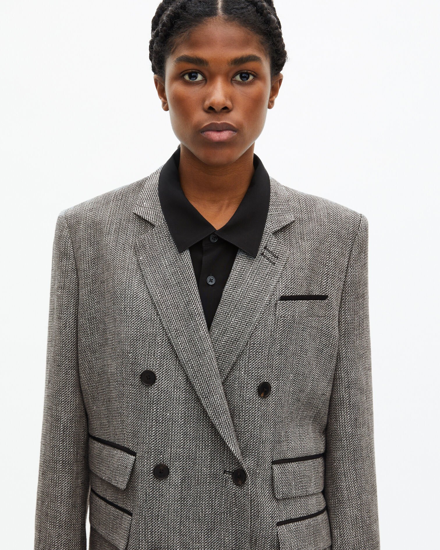 Grey wool and linen tailored jacket, GREY, hi-res image number null
