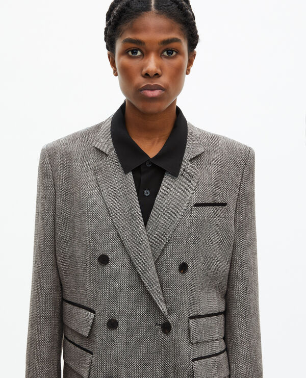 The Kooples FEMME GREY veste tailleur en laine et lin grise