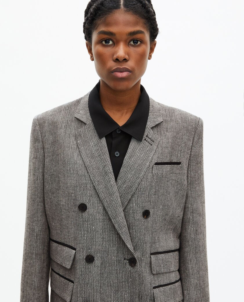 The Kooples FEMME GREY veste tailleur en laine et lin grise
