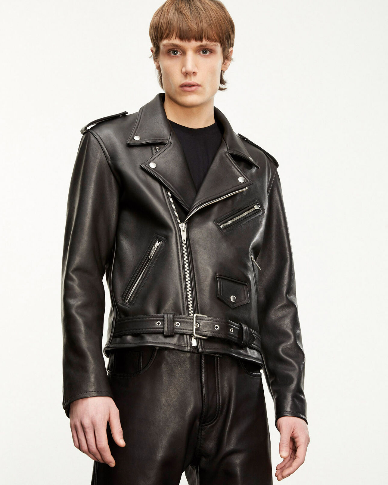 The Kooples MEN BLACK black leather jacket with zips