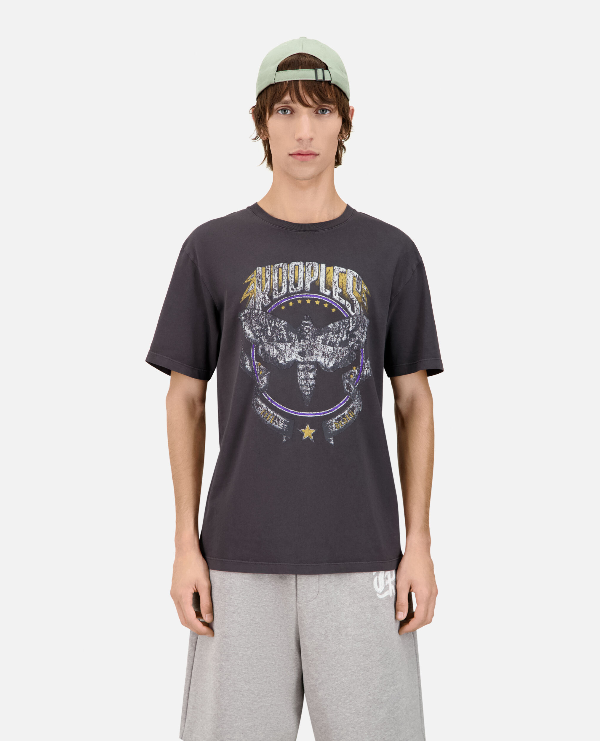 T-shirt gris carbone avec sérigraphie Skull butterfly, CARBONE, hi-res image number null