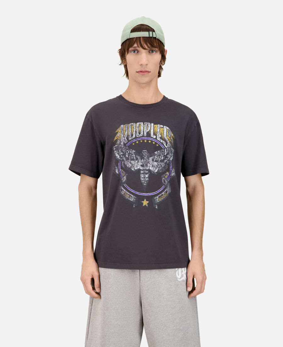 carbongraues t-shirt mit skull-siebdruck
