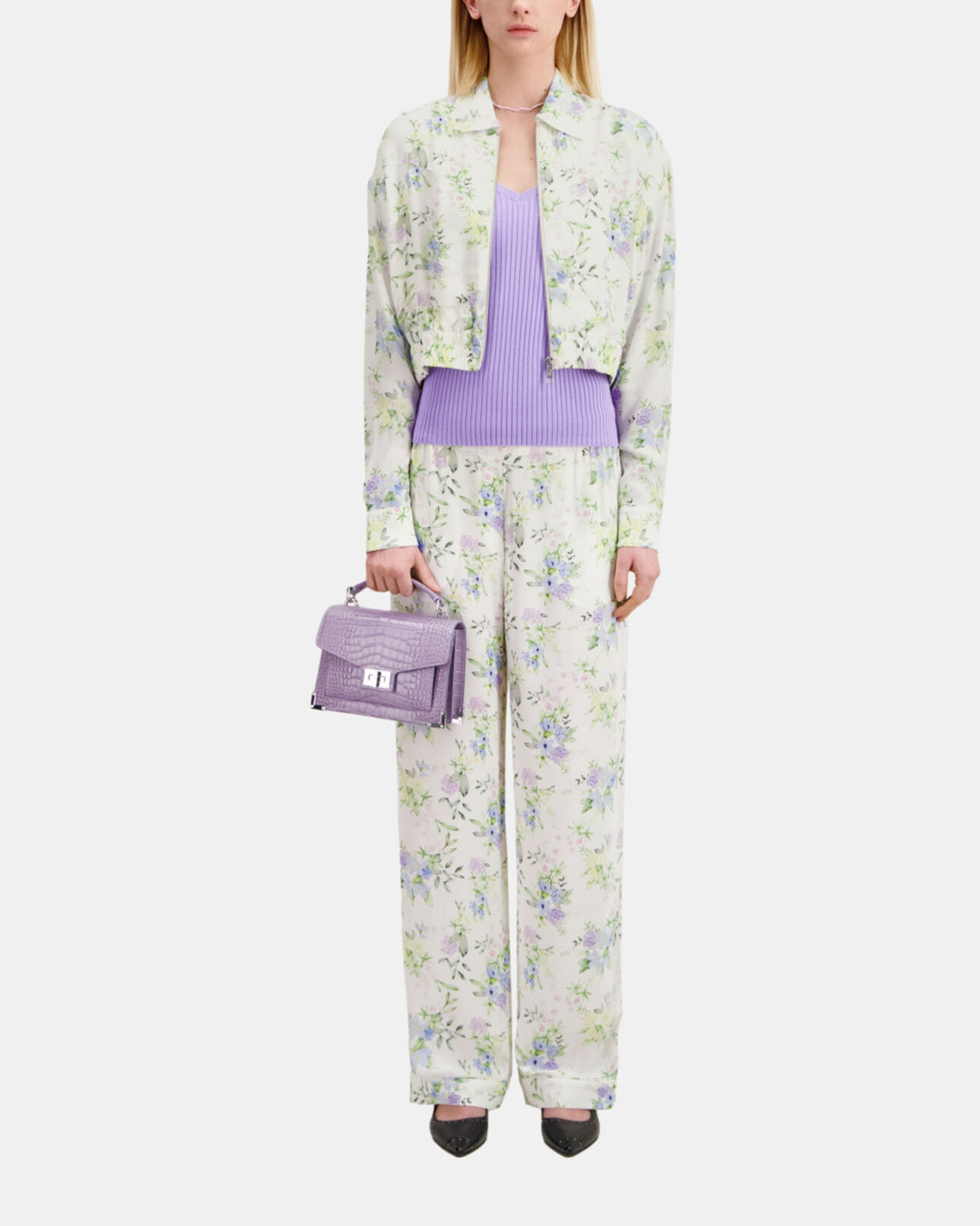 The Kooples FEMME LIGHT BLUE/WHITE chemise fleurie avec zip