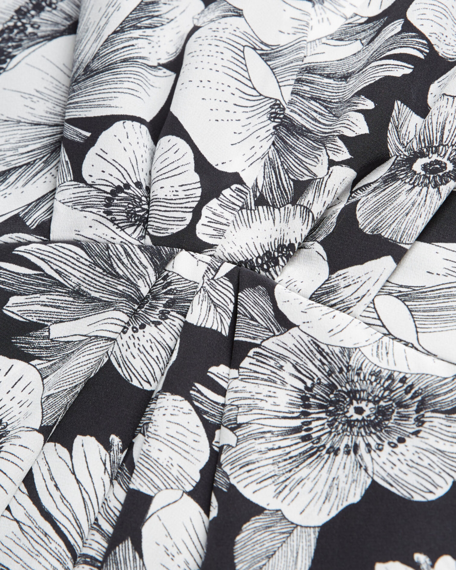 Long floral silk dress, BLACK WHITE, hi-res image number null