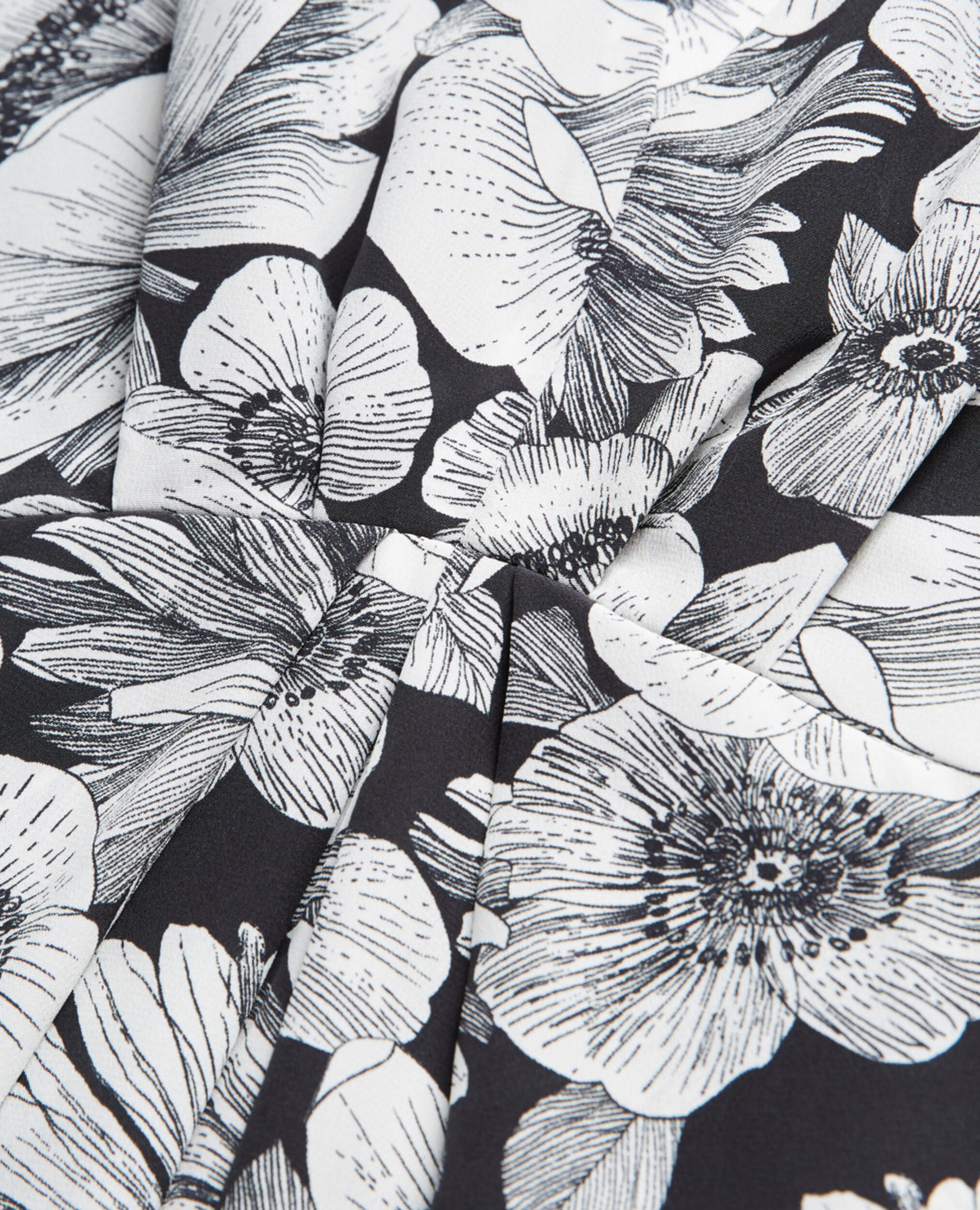 Long floral silk dress, BLACK WHITE, hi-res image number null