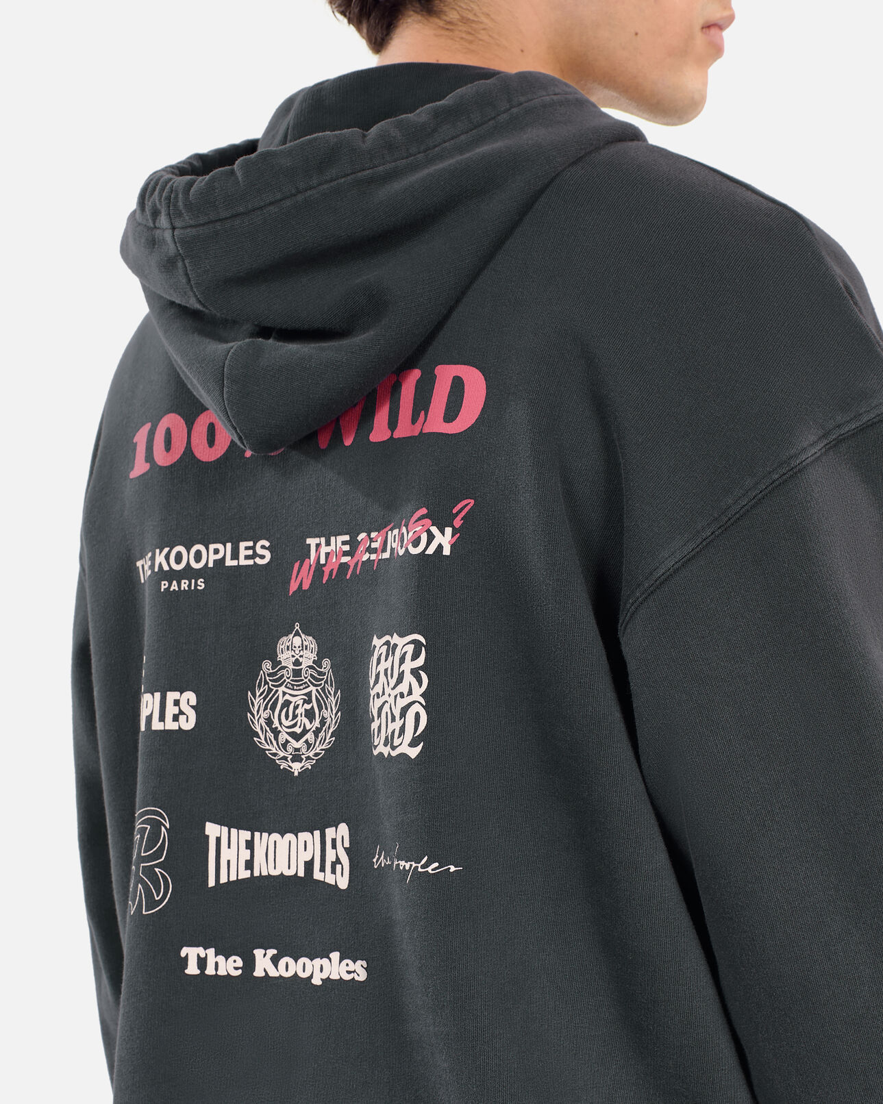 The Kooples HOMME BLACK WASHED sweatshirt à capuche avec sérigraphie noir