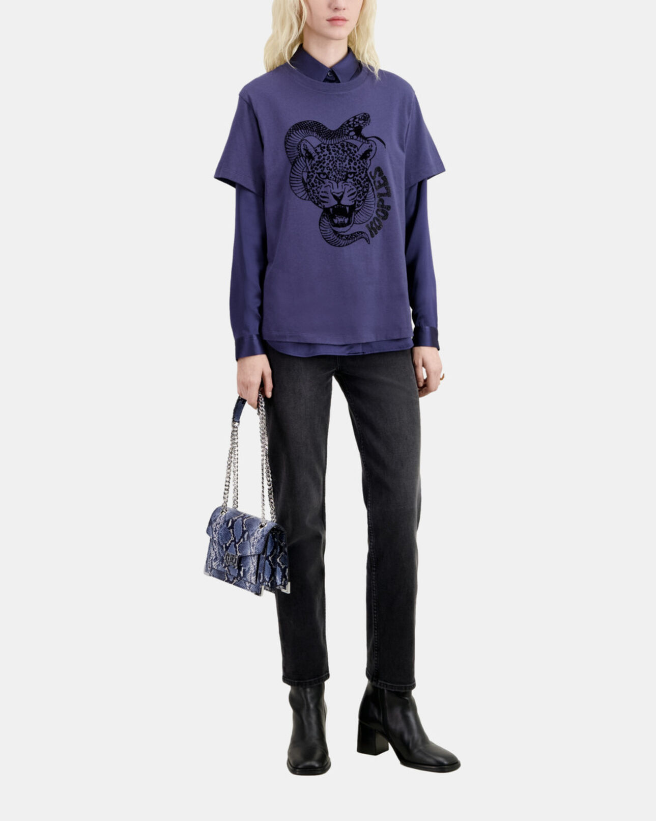 The Kooples FEMME NIGHT BLUE t-shirt avec flocage bleu