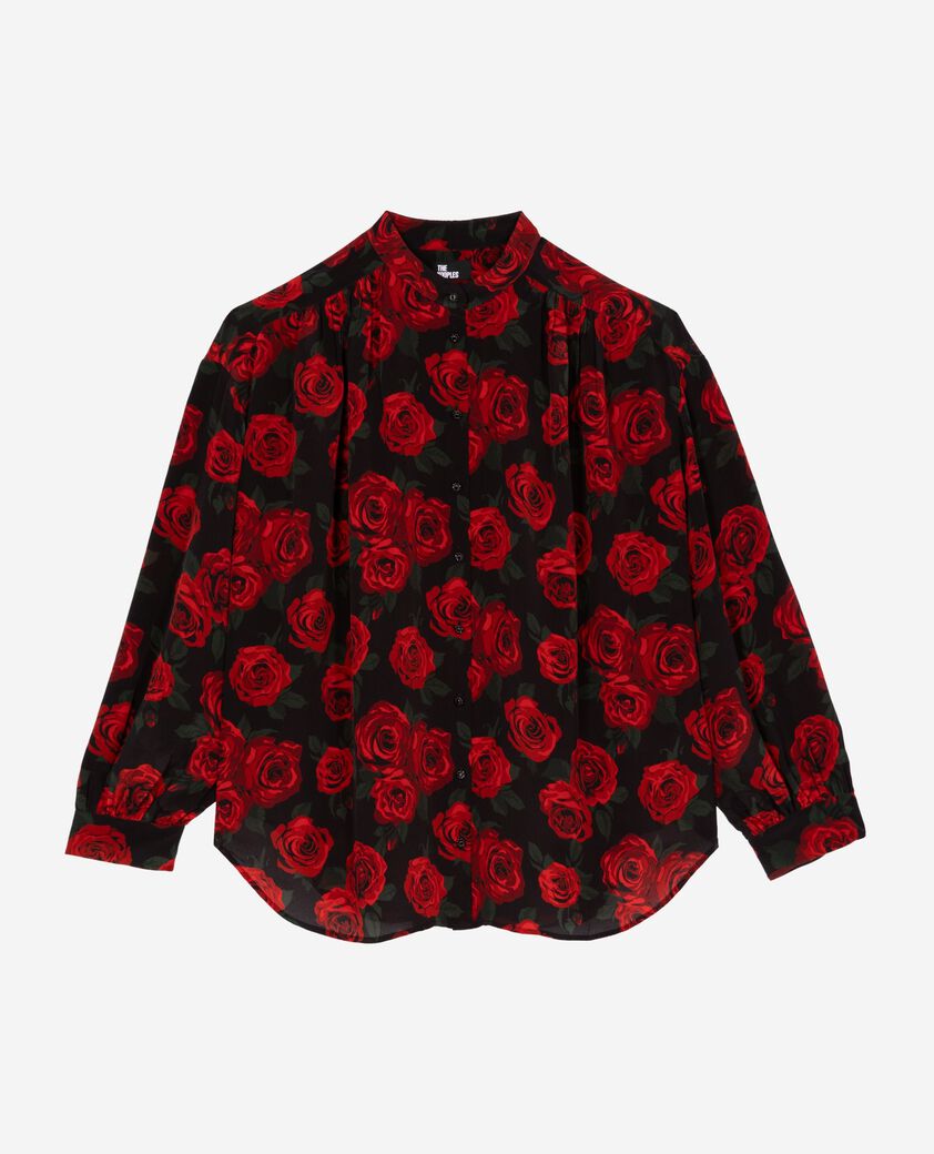 The Kooples WOMEN BLACK - RED loose-fitting black floral print shirt