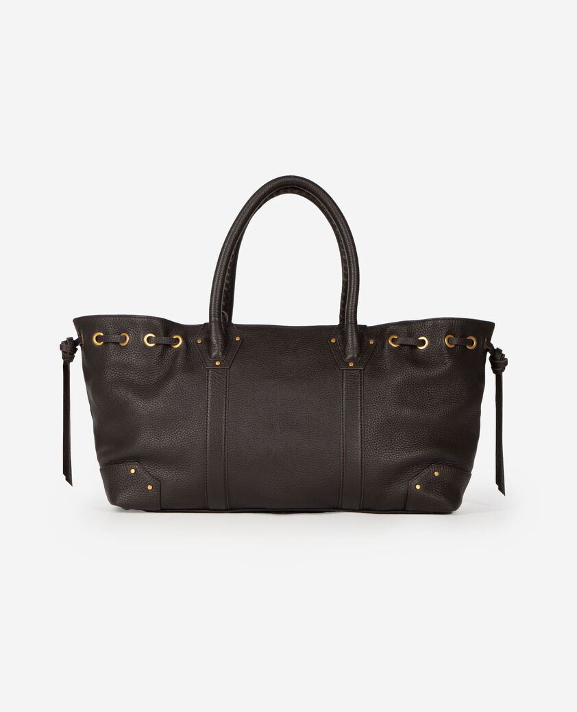 The Kooples DAMEN BROWN geraffte einkaufstasche aus genarbtem leder in braun