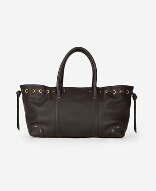 The Kooples F BROWN brown grained leather shopper bag