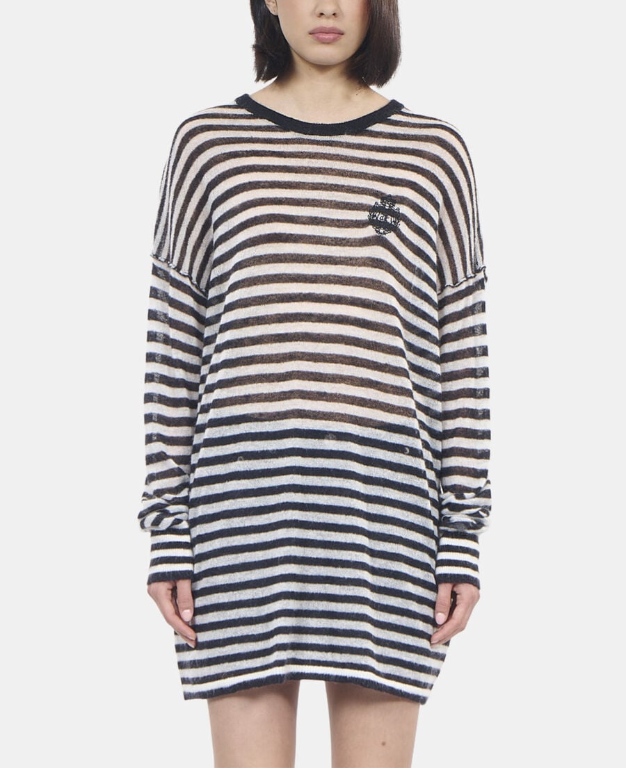 The Kooples WOMEN BLACK / WHITE striped mohair and wool sweater
