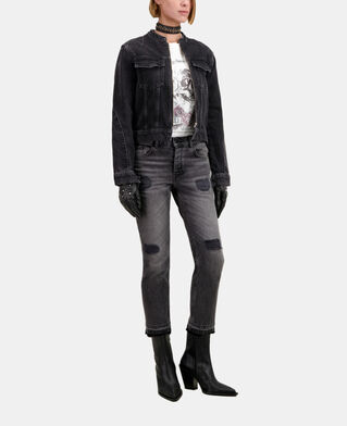 The Kooples WOMEN BLACK WASHED black denim biker jacket