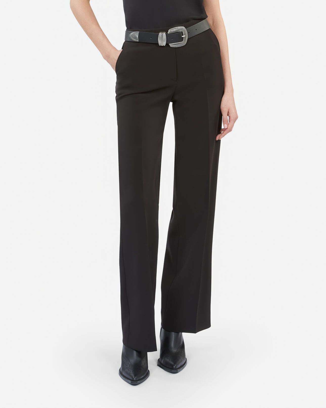 The Kooples WOMEN BLACK black crêpe suit pants straight cut 