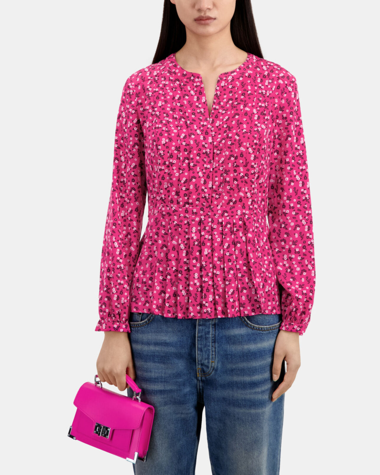 The Kooples WOMEN PINK BLACK printed top with pleating