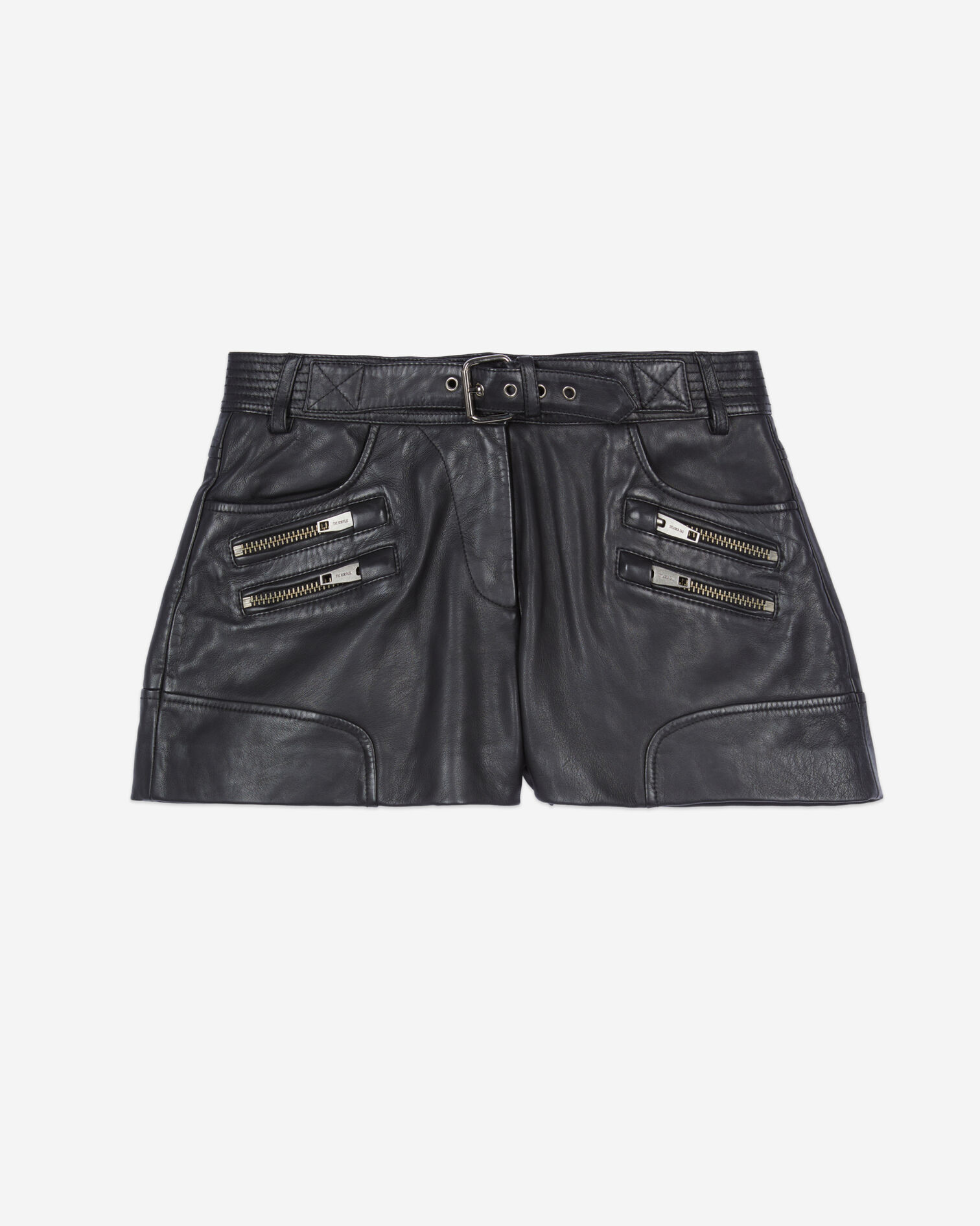 Black leather shorts, BLACK, hi-res image number null