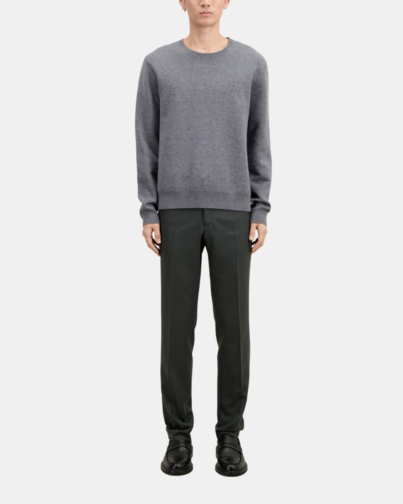 The Kooples HOMME MELANGE GREY pull en laine mélangée avec broderie gris