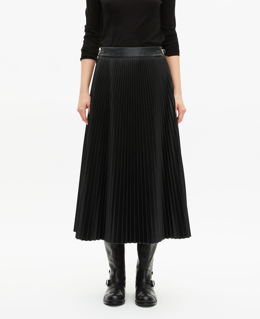 The Kooples FEMME BLACK jupe longue plissée effet cuir noire