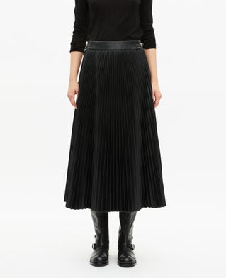 The Kooples FEMME BLACK jupe longue plissée effet cuir noire