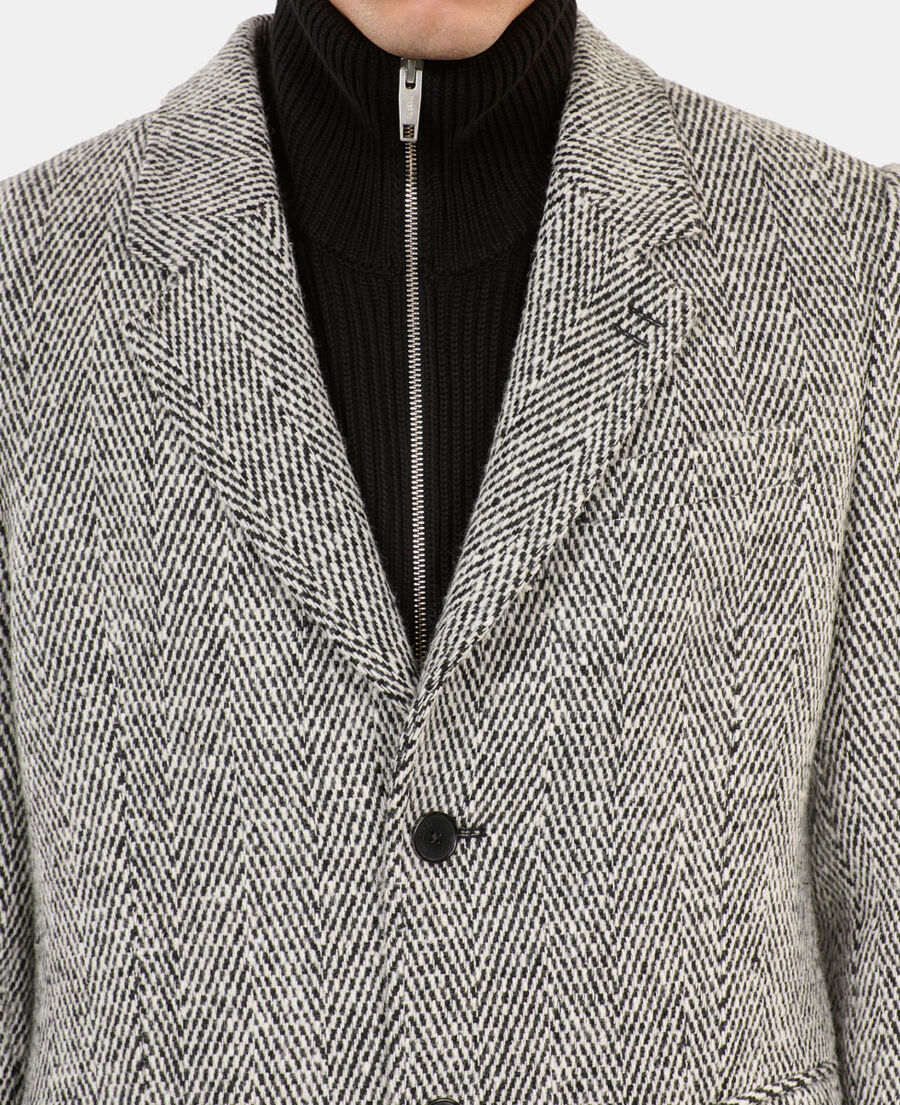 The Kooples H BLACK WHITE long black and white herringbone coat