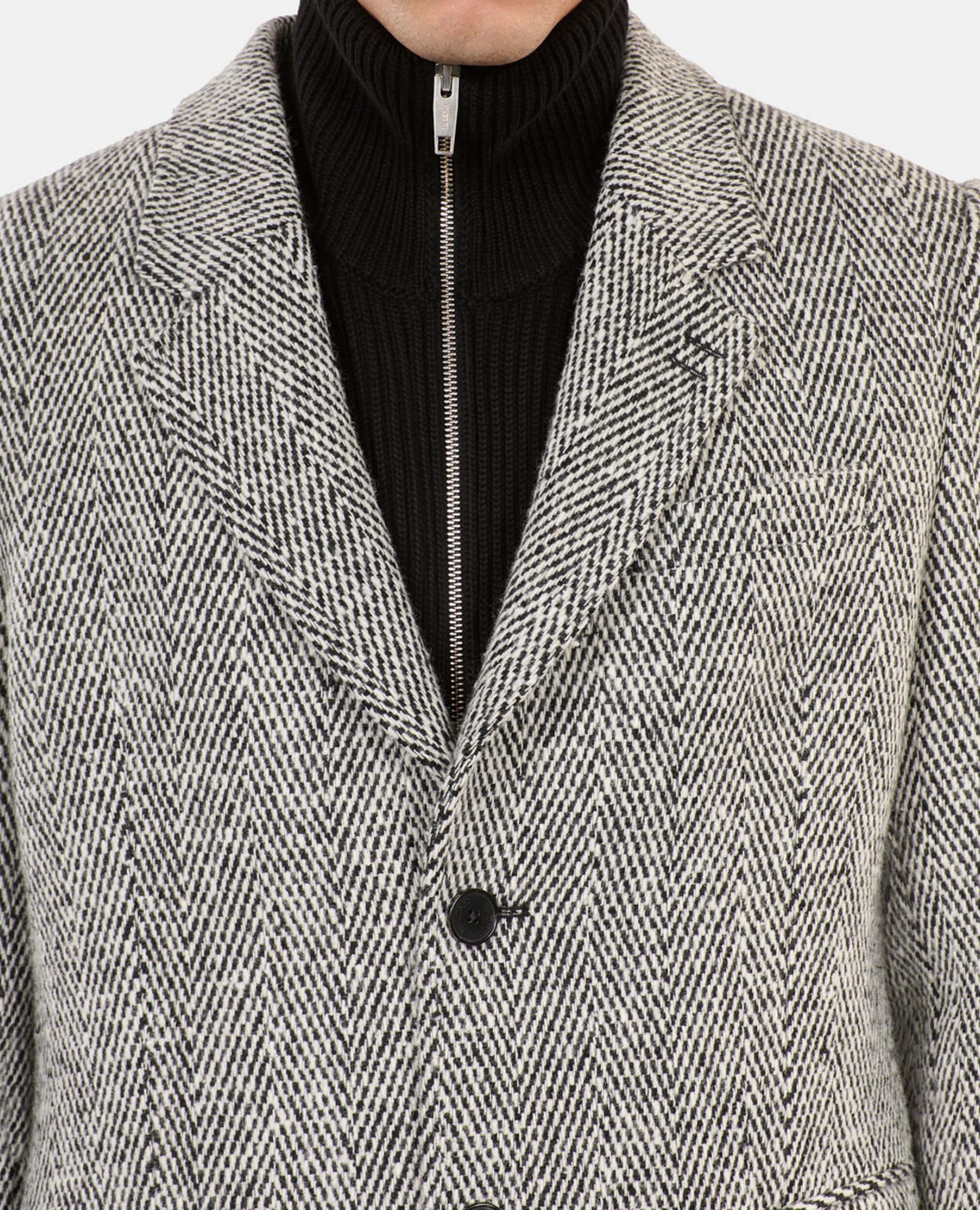Long black and white herringbone coat, BLACK WHITE, hi-res image number null
