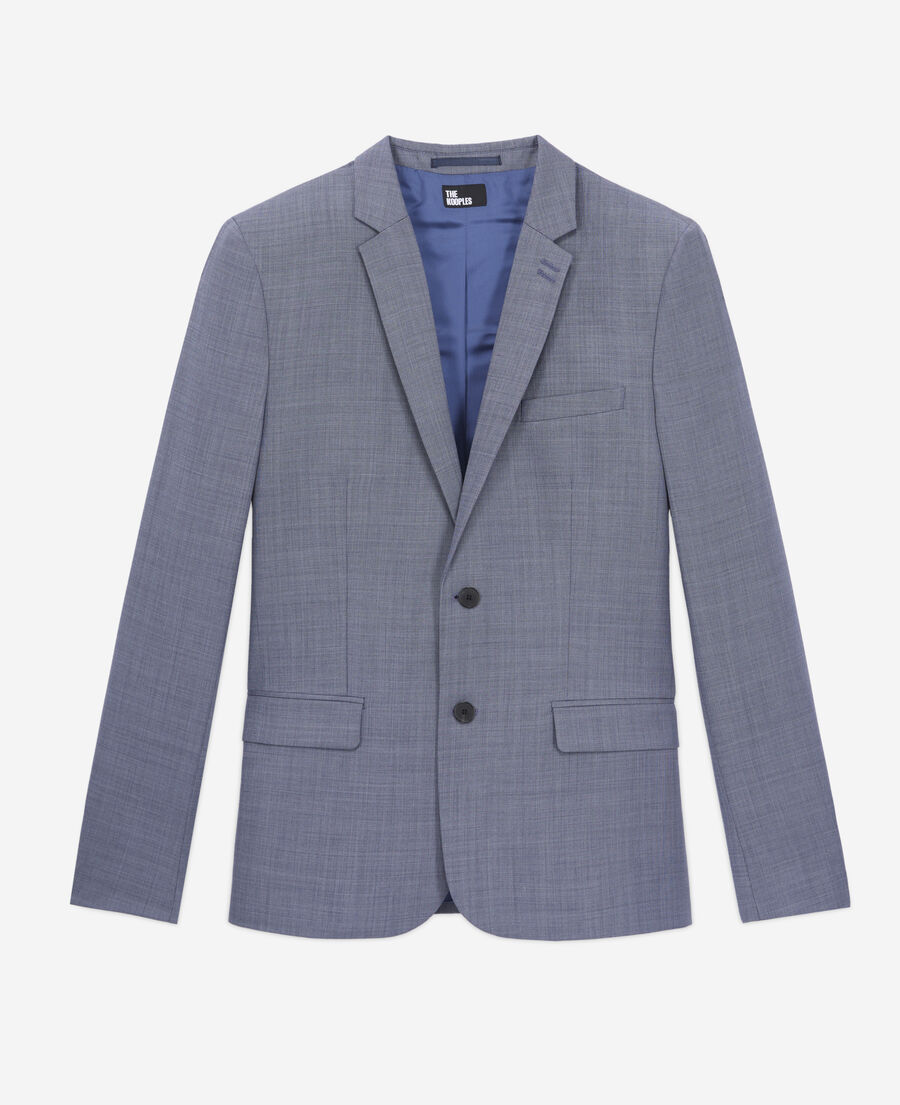 veste de costume en laine à carreaux gris et bleus
