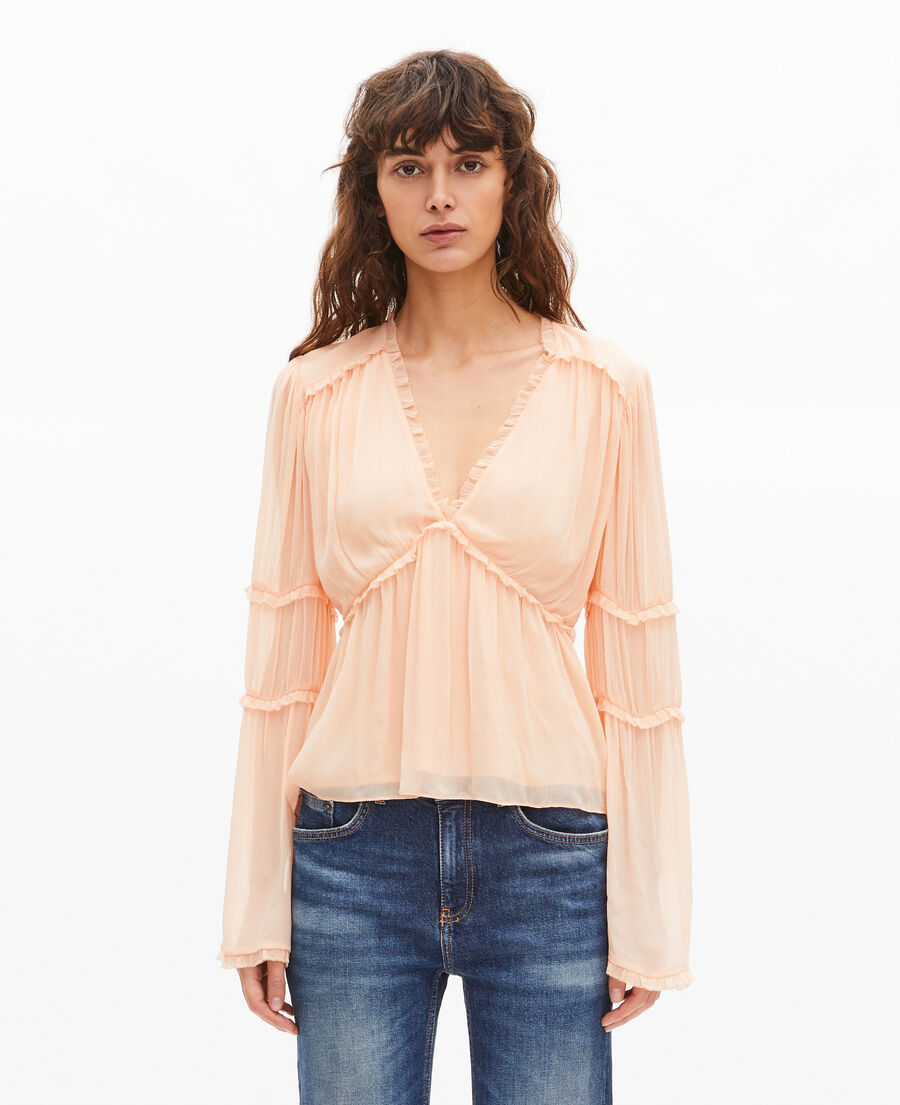 The Kooples FEMME NUDE POUDRE top avec volants p&ecirc;che